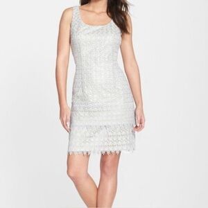 Alex Evenings Powder Blue Metallic Lace Sequins Evening Dress Mid Length Wedding